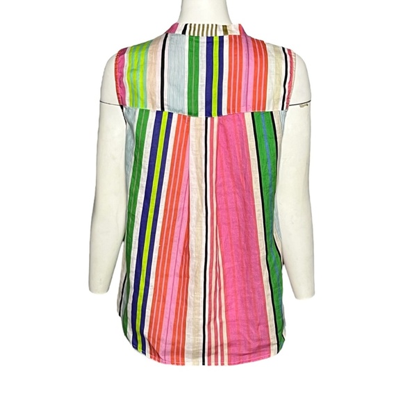 Vilagallo Linen Sleeveless Top Size Large (44) Women Multicolor Stripe Button Up - Picture 3 of 7